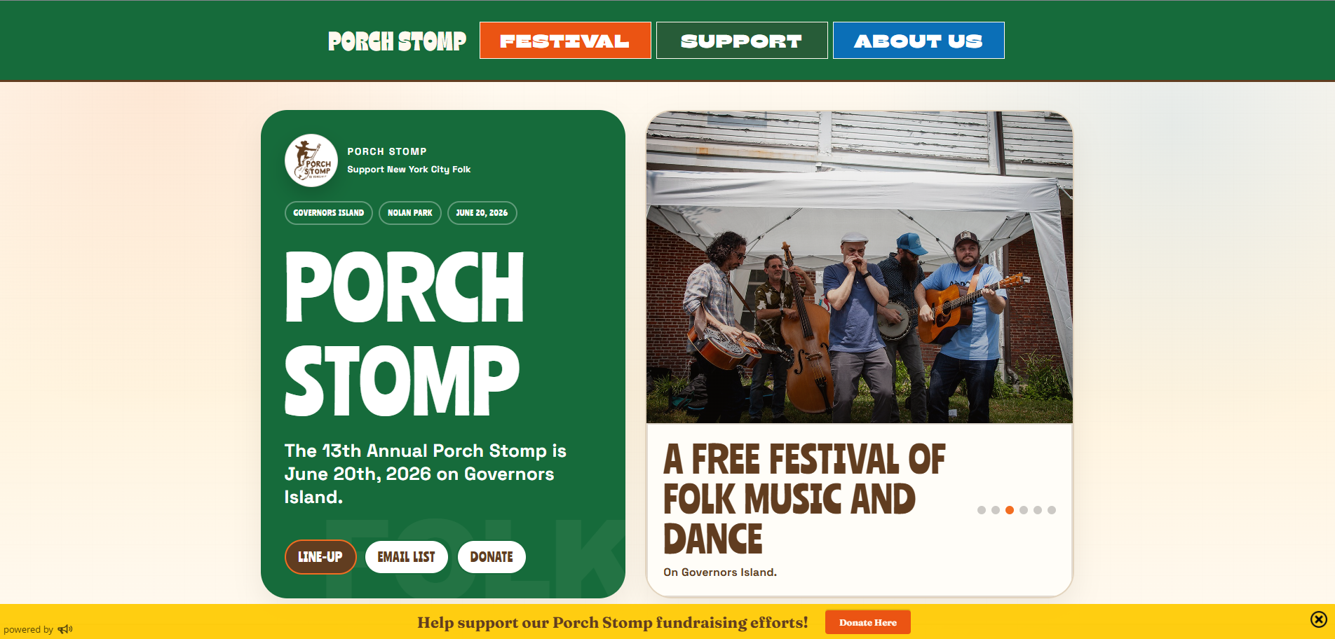 Porch Stomp website redesign
